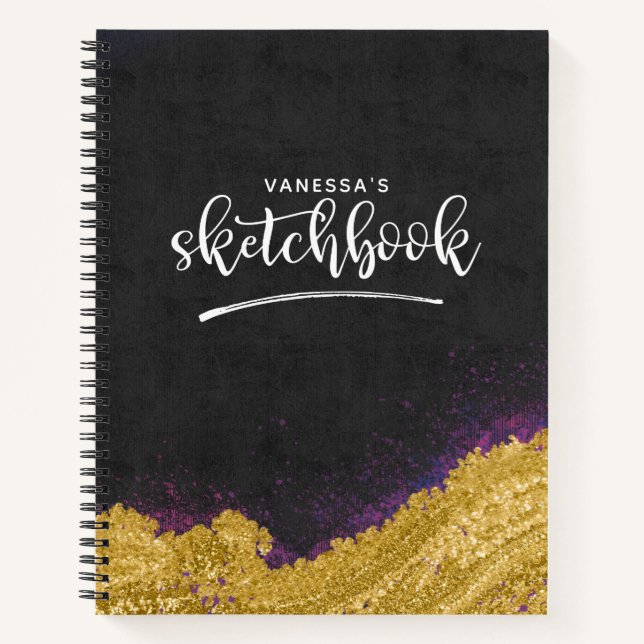 Monogram Elegant Black Artist Sketchbook mit Namen Notizbuch (Vorderseite)