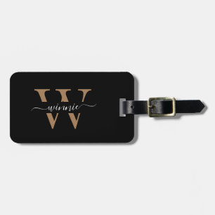 Monogram Elegant Black Gold Name Stilvoll Gepäckanhänger