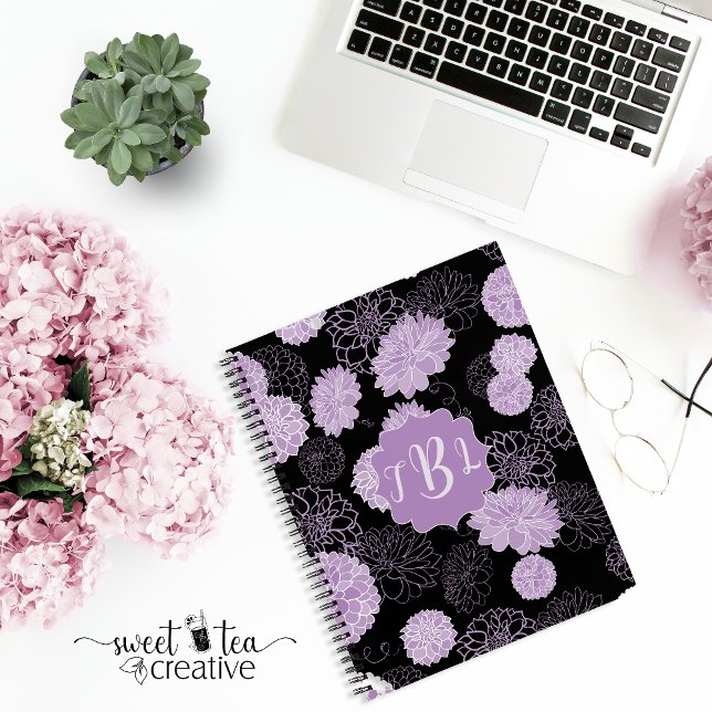 Monogram Elegant Black Spiral Notebook Notizbuch (Von Creator hochgeladen)