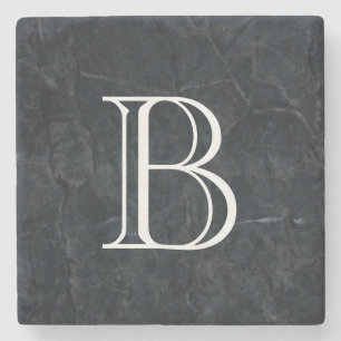 Monogram Elegant Black Stone Texture Steinuntersetzer