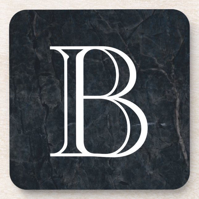 Monogram Elegant Black Stone Texture Untersetzer (Vorderseite)