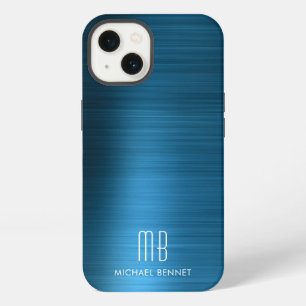 Monogram Elegant Blau Gebürstetes Metall iPhone Hülle