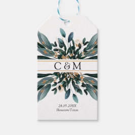 Monogram Elegant Blue Gold (Imitat) Botanical Geschenkanhänger
