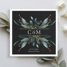 Monogram Elegant Blue Gold (Imitat) Botanischer Ne