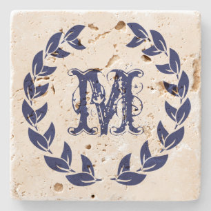 Monogram Elegant Blue Wreath Steinuntersetzer