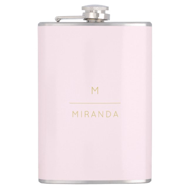 Monogram Elegant Blush Pink Minimalistische Klasse Flachmann (Vorderseite)