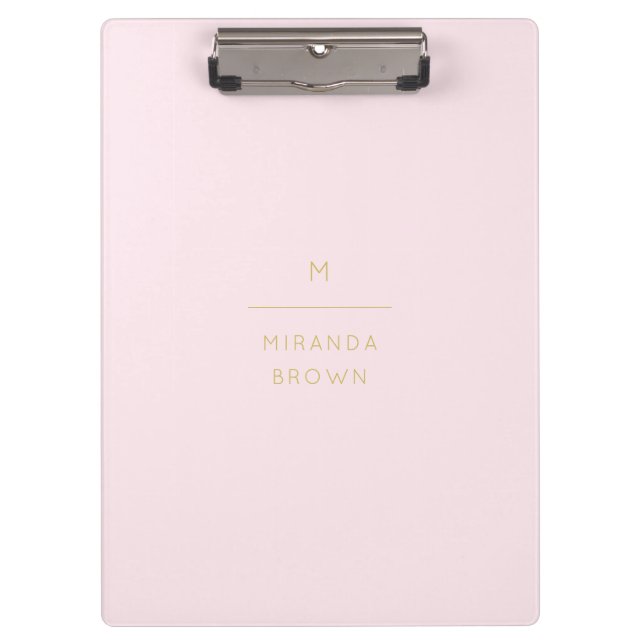 Monogram Elegant Blush Pink Minimalistische Klasse Klemmbrett (Vorderseite)