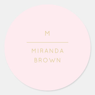 Monogram Elegant Blush Pink Minimalistische Klasse Runder Aufkleber
