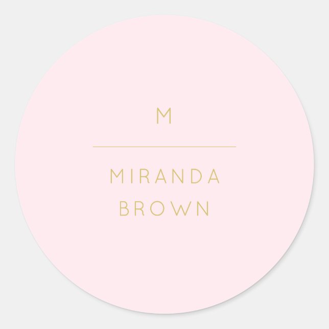 Monogram Elegant Blush Pink Minimalistische Klasse Runder Aufkleber (Vorderseite)