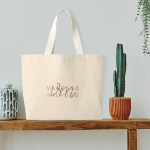 Monogram Elegant Blush Pink Moderne Minimalistisch Jumbo Stoffbeutel
