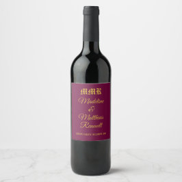 Monogram Elegant Burgundy und Gold Wedding Weinetikett