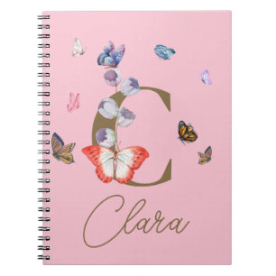 Monogram Elegant Butterfly Colorful Floral Notizblock