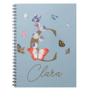 Monogram Elegant Butterfly Colorful Floral Notizblock
