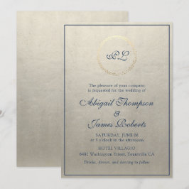 Monogram Elegant Champagne und Navy Blue Wedding Einladung