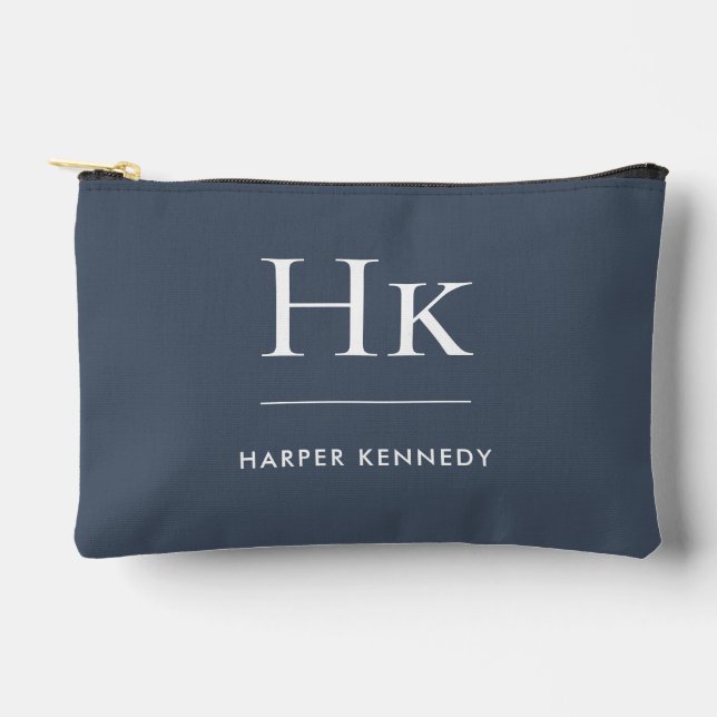 Monogram Elegant Chic Navy Mit Monogramm Name Zubehörtasche (Vorderseite)