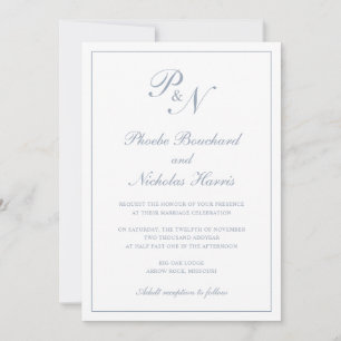 Monogram Elegant Dusty Blue All in one Wedding Einladung