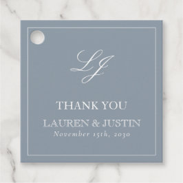 Monogram Elegant Dusty Blue Danke Hochzeit Geschenkanhänger