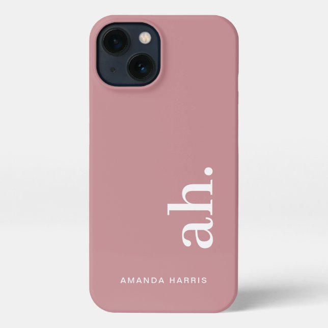 Monogram Elegant Dusty Rose Feminine Minimalistisc iPhone Hülle (Rückseite)