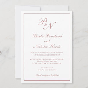 Monogram Elegant Dusty Rose in einer Hochzeit Einladung