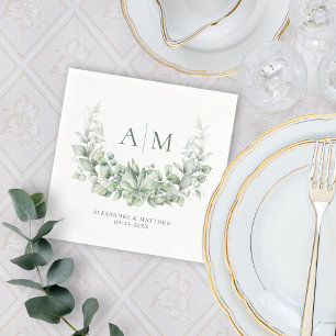 Monogram Elegant Eucalyptus Watercolor Wedding Serviette