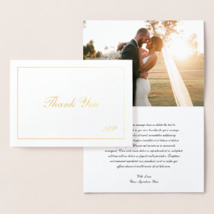 Monogram Elegant Foto Wedding Danke Gold Folienkarte