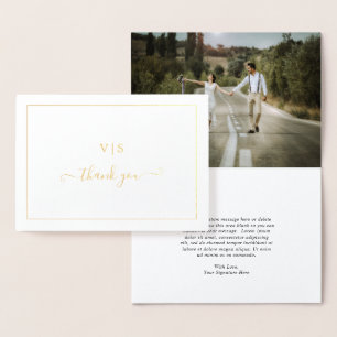 Monogram Elegant Foto Wedding Danke Gold Folienkarte