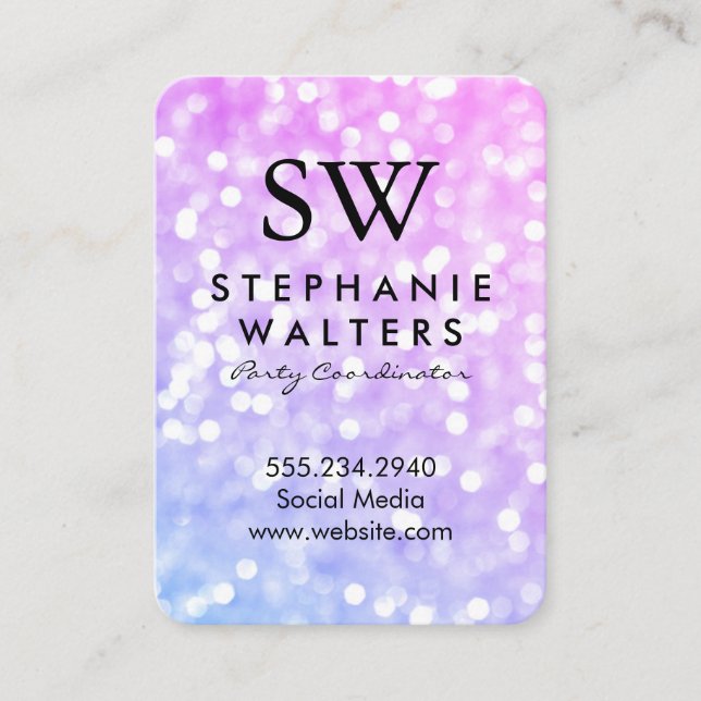 Monogram Elegant Glamour Glitzer Visitenkarte (Vorderseite)