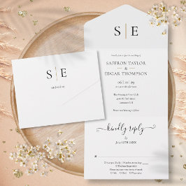Monogram Elegant Gold Black Wedding All In One Einladung