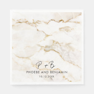 Monogram Elegant Gold Effect Marmor Hochzeitspapie Serviette