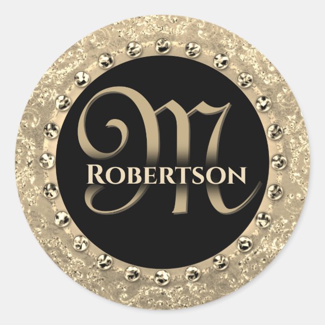 Monogram Elegant Gold Glam Siegel Runder Aufkleber (Vorderseite)