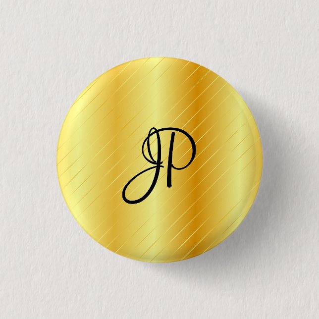 Monogram Elegant Gold Look Template Moderne Button (Vorderseite)