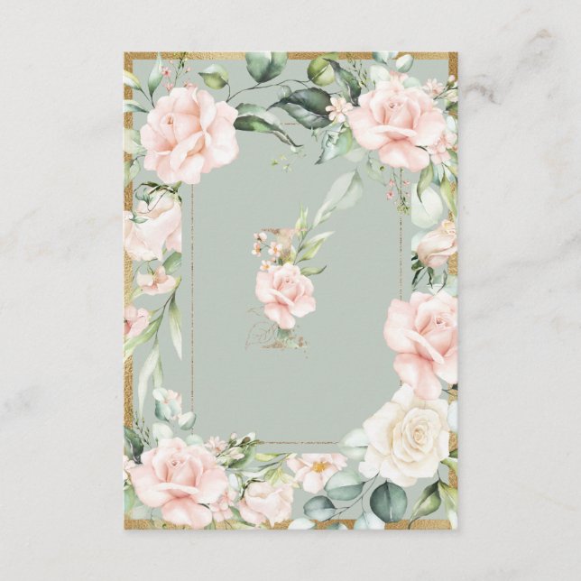 Monogram Elegant Green Floral Rose Letter I Dankeskarte (Vorderseite)