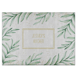 Monogram Elegant Greenerity Watercolor Blätter Schneidebrett