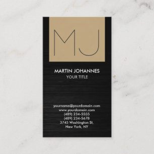 Monogram Elegant Grey Wood Beige Business Card Visitenkarte