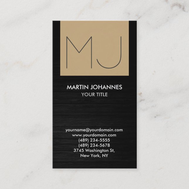 Monogram Elegant Grey Wood Beige Business Card Visitenkarte (Vorderseite)