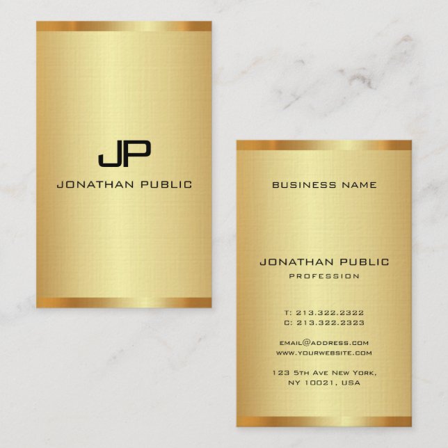 Monogram Elegant Imitats Gold Vertikal anpassen Visitenkarte (Vorne/Hinten)