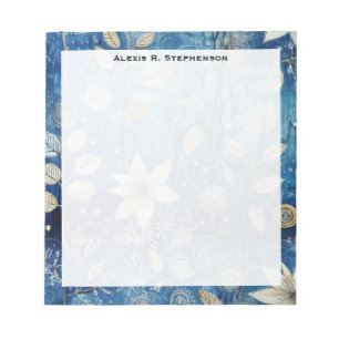 Monogram Elegant Indigo Blau Winter Botanical Notizblock