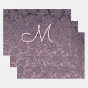 Monogram Elegant Lavender Mauve Lila Floral Geschenkpapier Set