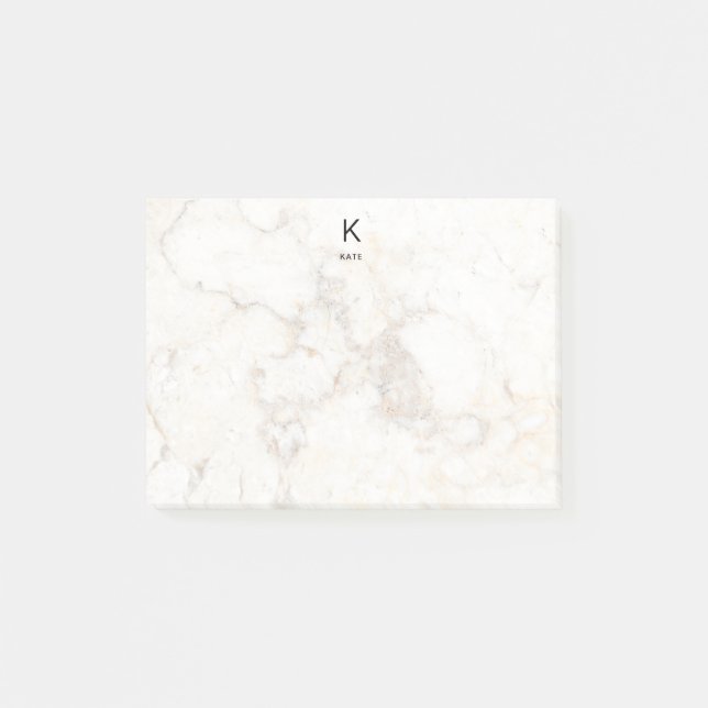 Monogram Elegant Marble Minimalistisch Post-it Klebezettel (Vorderseite)