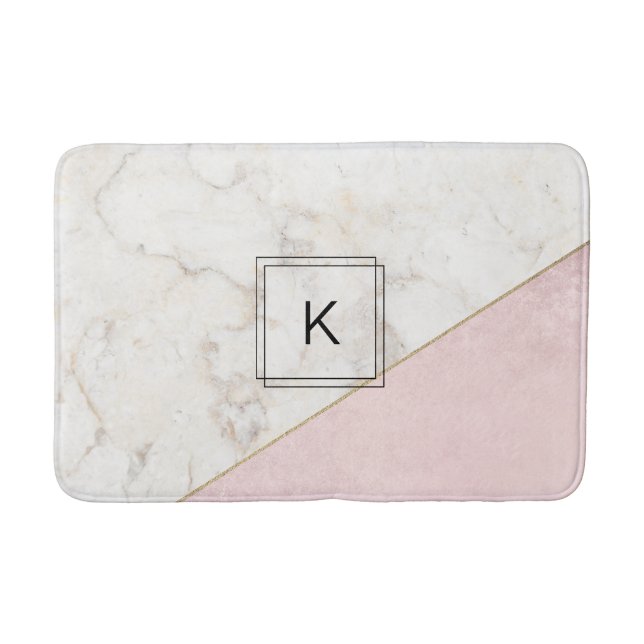 Monogram Elegant Marmor Minimalistische Rose Gold Badematte (Vorderseite)