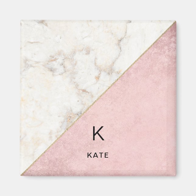 Monogram Elegant Marmor Minimalistische Rose Gold Magnet (Vorne)