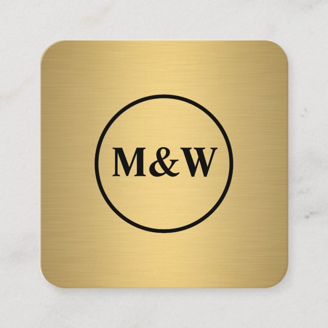 Monogram Elegant Metallic Imitats Gold Quadratische Visitenkarte (Vorderseite)