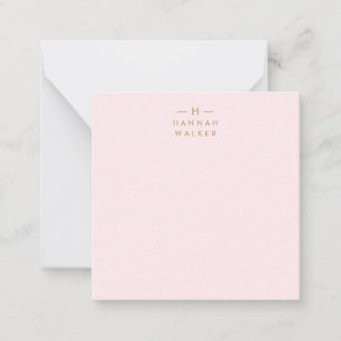 Monogram Elegant Minimal Blush Pink und Gold Mitteilungskarte