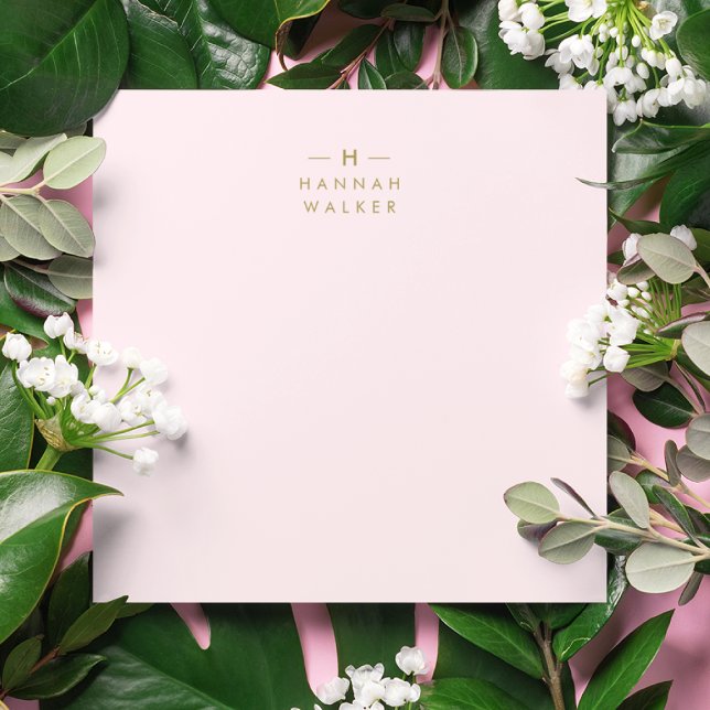 Monogram Elegant Minimal Blush Pink und Gold Mitteilungskarte (Von Creator hochgeladen)