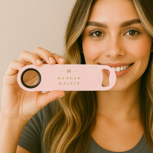 Monogram Elegant Minimal Blush Pink und Gold Speed Flaschenöffner
