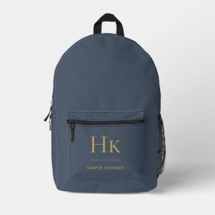 Monogram Elegant Minimal Navy Gold Mit Monogramm Bedruckter Rucksack
