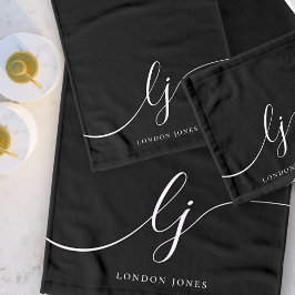 Monogram Elegant Minimal Schwarz-weiß Chic Badhandtuch Set