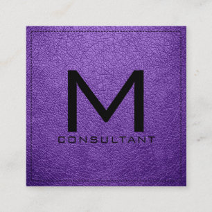 Monogram Elegant Modern Amethyst Leather Quadratische Visitenkarte