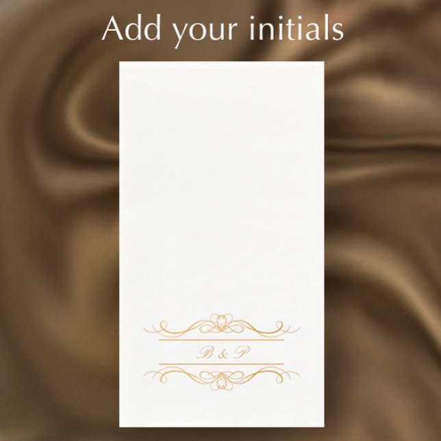 Monogram Elegant Modern Gold Swirl Script Wedding Serviette (Add your initials for an elegant golden couple’s monogrammed napkin. Classy paper dinner napkins.)
