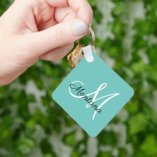 Monogram Elegant Modern Simple Girly Aquamarin Schlüsselanhänger